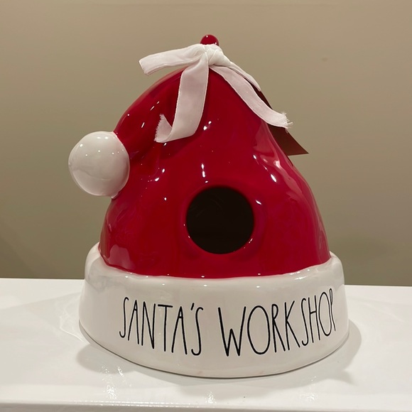 New Rae Dunn SANTA’S WORKSHOP Santa Hat Christmas Birdhouse - Picture 1 of 5